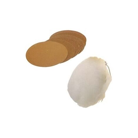 Set Cuffia lana e dischetti abrasivi in velcro per smerigliatrice/levigatrice 115mm 16 pz