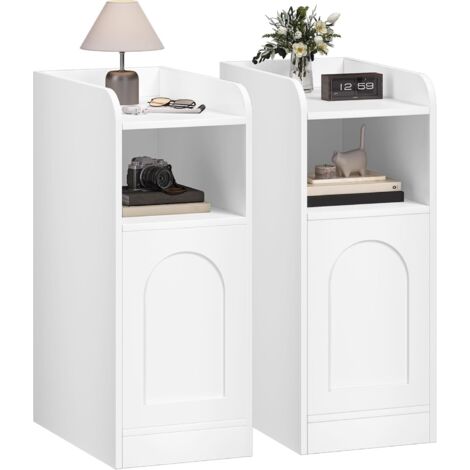 set da 2 Comodino Moderno con Anta Reversibile, tavolino stretto, Tavolino da Notte Salvaspazio, 35x24x60 cm, Design Funzionale con Ripiano Aperto, per Camera da Letto e Soggiorno, Bianco