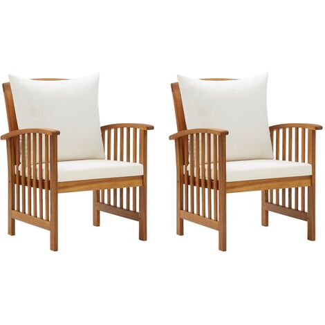 Set da 2 eleganti e robuste sedie da esterni in legno con cuscini vari colori colore : Bianco