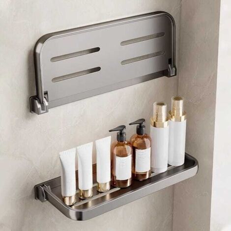 Set da 2 pezzi, mensola pieghevole da bagno da 30 cm, mensola pieghevole da bagno, mensola da parete senza fori, contenitore per lavandino, grigio
