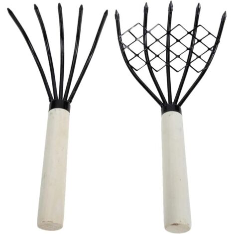 Set da 2 pezzi: rastrello a artiglio con rete, retino a mano, rastrello a conchiglia, rastrello a artiglio da giardino, rastrello da scavo
