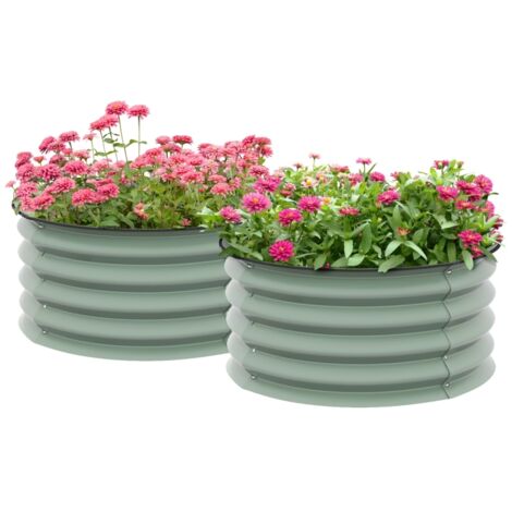 Set da 2 pezzi Verzinkte Pflanzkübel, Ø60 x 30H cm Blumentöpfe mit offenem Boden für variedene Pflanzen, Grün