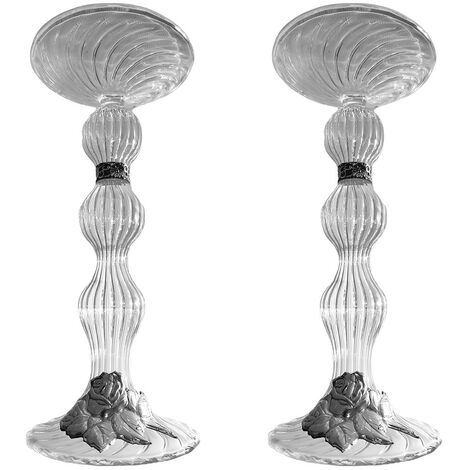 Set da 2 porta candela candeliere bugia in vetro soffiato con argento made in Italia particolare vintage moderno