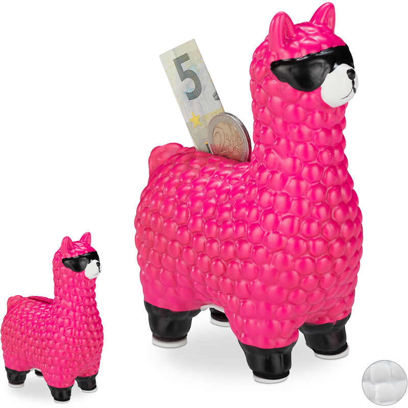 Relaxdays - Set of 2 Lama with Sunglasses Savings Banks, Great Gift and Decoration, Ceramic Piggy Bank, 15.5x11x6cm, Pink