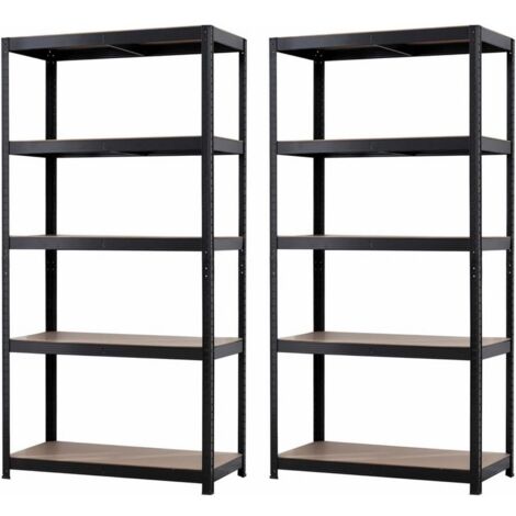 main image of "Set da 2 Scaffali Metallici Neri con 5 ripiani da 875kg Misure 180x90x40cm"