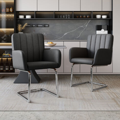 Set da 2 sedie da pranzo a righe verticali, poltrona imbottita con gambe metalliche a zigzag, sedia lounge, sedia da soggiorno, similpelle, nero