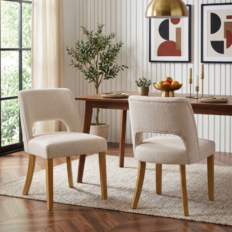 Set da 2 sedie da pranzo, comode e traspiranti, adatte per sala da pranzo, soggiorno, caffè, ecc., stile moderno, tessuto lino, gambe in legno massello, beige