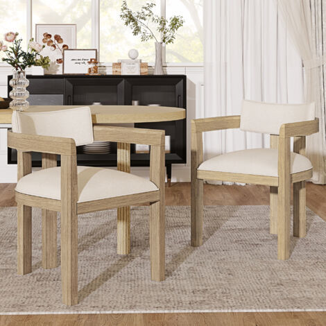 Set da 2 sedie da pranzo in legno massello, comode e traspiranti, adatte per sala da pranzo, soggiorno, caffè, stile moderno, tessuto lino, colore naturale