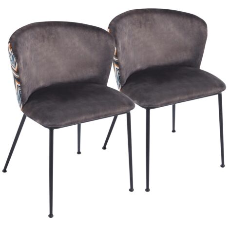 Set da 2 sedie in tessuto marrone con gambe in metallo nere - Charles