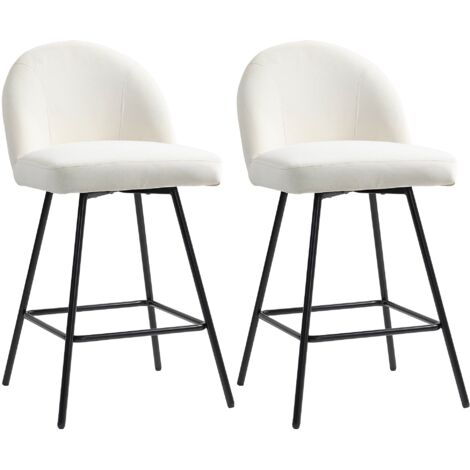 Set da 2 Sgabelli da Bar con Schienale 48,5x56x92 cm in Velluto Bianco Crema
