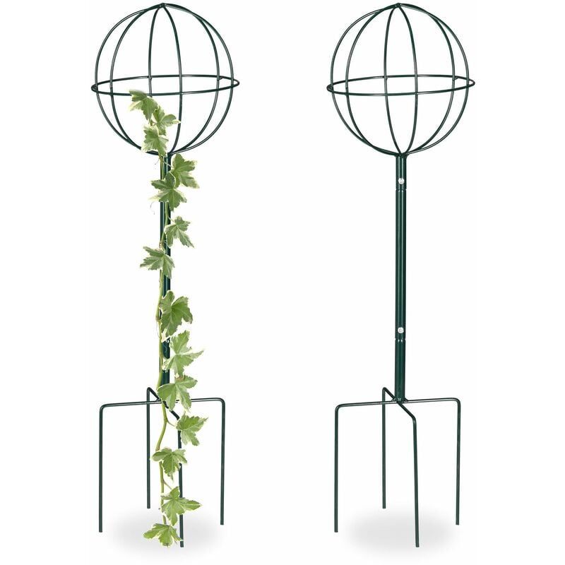 Set da 2 Sostegni per Piante Rampicanti, 80 cm, Supporti Rotondi con Sfera, per Aiuole e Terreno, Verde Scuro - Relaxdays