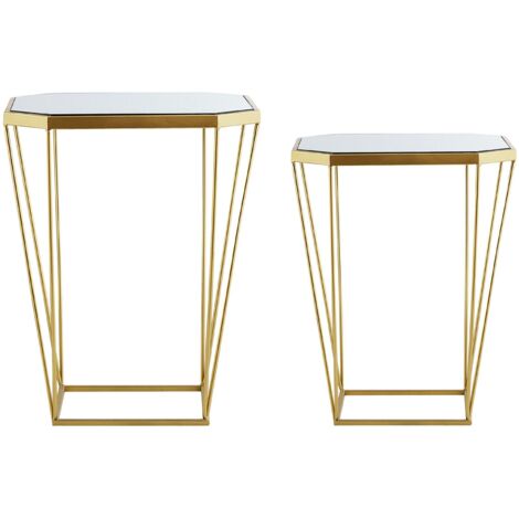 Set da 2 tavolini da soggiorno oro e specchio Sierra