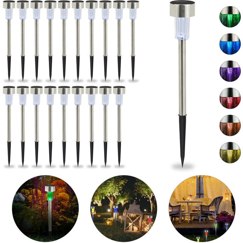 Image of Set da 20 Lampade Solari a led, Impermeabili, Giardino, Terrazza e Balcone, Acciaio Inox, Luci Colorate, Color Argento