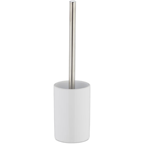Set da 2x Scopini e Portascopini in Ceramica, per Bagno e WC, Testa Scopino Sostituibile, 36 cm, Nero