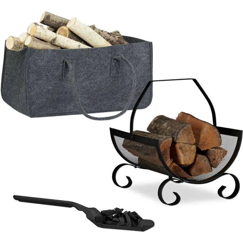 Image of Relaxdays 3-piece Fireplace Set, Foldable Firewood&hellip;