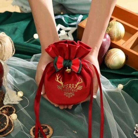 Set da 3 pezzi composto da borsa tascabile natalizia in velluto, borsa a forma di mela, scatola di caramelle natalizie, borsa festiva in flanella, tasca rossa stile 2