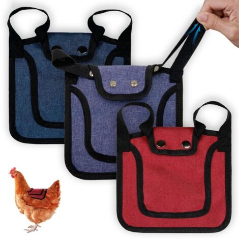 Set da 3 pezzi: sella per polli di qualità con cinghie elastiche, coprisella, protezioni per schiena e fianchi, accessori per polli da 2,3 a 3,4 kg, rosso, blu e viola.