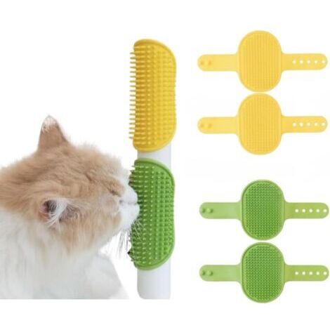 Set da 4 pezzi, spazzola per gatti Cat Solf-Service Beauty, pettine in silicone per gatti, adatto al tiragraffi interno in corno del gatto, massaggiatore regolabile per gatti (verde + giallo)