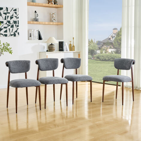 Set da 4 sedie da sala da pranzo imbottite con schienale curvo e piedi in metallo, in grigio