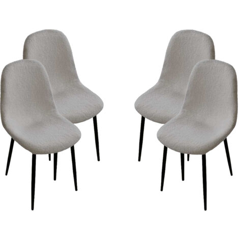 SET DA 4 SEDIE IMBOTTITE TEDDY IN TESSUTO GRIGIO CON GAMBE NERE 44X48X88 CM
