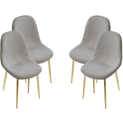 SET DA 4 SEDIE IMBOTTITE TEDDY IN TESSUTO GRIGIO CON GAMBE ORO 44X48X88 CM