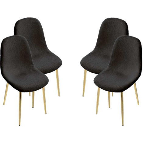 SET DA 4 SEDIE IMBOTTITE TEDDY IN TESSUTO NERO CON GAMBE ORO 44X48X88 CM