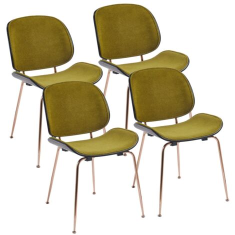Set da 4 sedie verdi in tessuto con gambe metallo finitura oro rosa - Elizabeth