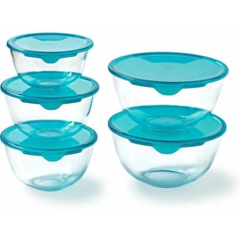 Set da 5 ciotole con coperchio - PYREX - 1x 0,5L + 2x 1L + 2x 2L