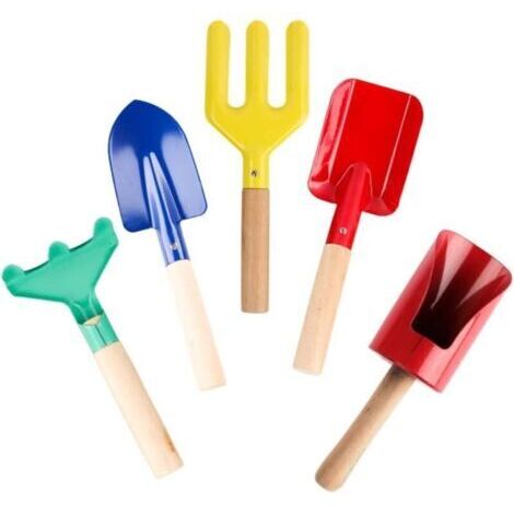 Set da 5 pezzi con robusti manici in legno, attrezzi da giardinaggio sicuri per bambini dai 3 ai 13 anni.