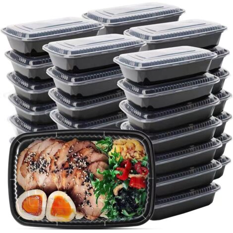 Set da 50 pezzi, contenitori per il pranzo riutilizzabili per uso alimentare, con coperchi, adatti al microonde, al congelatore e alla lavastoviglie, 21,5 × 14,5 × 5,8 cm (L × P × A)