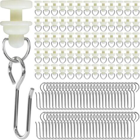 Set da 50 pezzi per asta per tenda da doccia per camper, comprensivo di ganci, carrucole e clip di ricambio bianche.