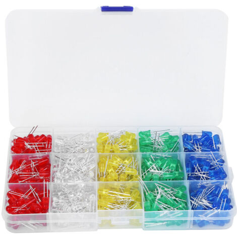 Set da 500 pezzi di diodi LED anticorrosione in plastica da 5 mm (blu, verde, giallo, bianco, rosso), DUBUNS