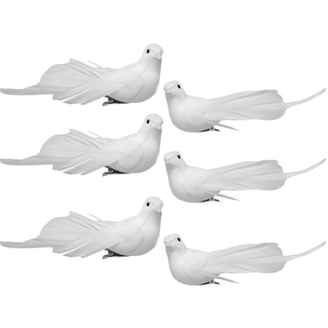 Set da 6 Colombe dal becco Bianco con Pinza Decorazioni pasquali arredo Casa