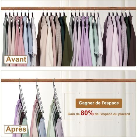 (Set da 6) Grucce salvaspazio, grucce magiche in acciaio inox, antiscivolo, organizer multifunzionale per armadi