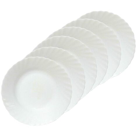 SET DA 6 PIATTI PIANI PRIMA IN VETRO TEMPERATO BIANCO 26 CM