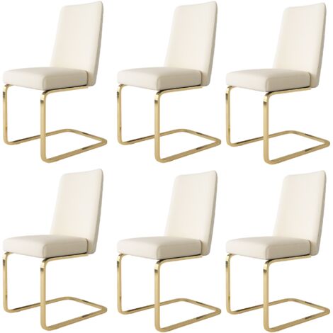 Set da 6 sedie da pranzo, sedie da cucina con schienale a diamante e gambe in metallo, sedie in velluto beige, per soggiorno