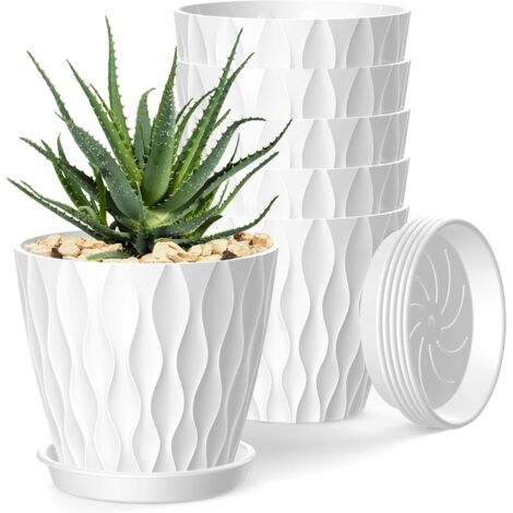 Set da 6 Vasi per Fiori 10 cm (4") – Vasi Bianchi per Piante da Interno con Fori di Drenaggio e Sottovasi, per Orchidee, Violette, Piante Grasse ed Erbe Aromatiche