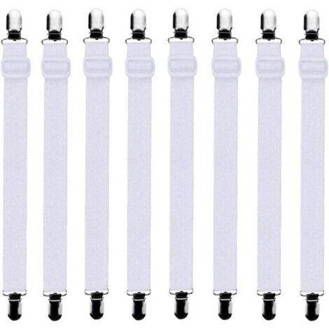 Set da 8 pezzi (da 60 cm a 200 cm) di cinghie regolabili per lenzuola, fermalenzuola, adatte a tutti i letti e materassi, colore bianco.