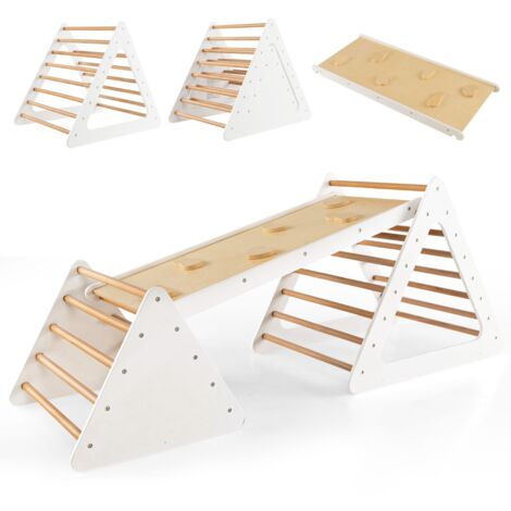 Set da arrampicata 3 in 1 per bambini, Scala triangolare con rampa double face per scivolare e arrampicarsi Bianco