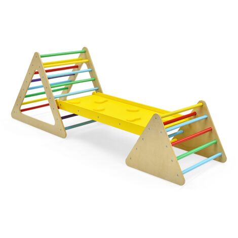 Set da arrampicata 3 in 1 per bambini, Scala triangolare con rampa double face per scivolare e arrampicarsi Colorato