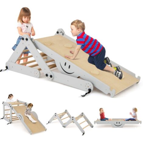 Set da arrampicata montessori per bambini, Giochi da arrampicata pieghevoli in legno con rampe regolabili Grigio