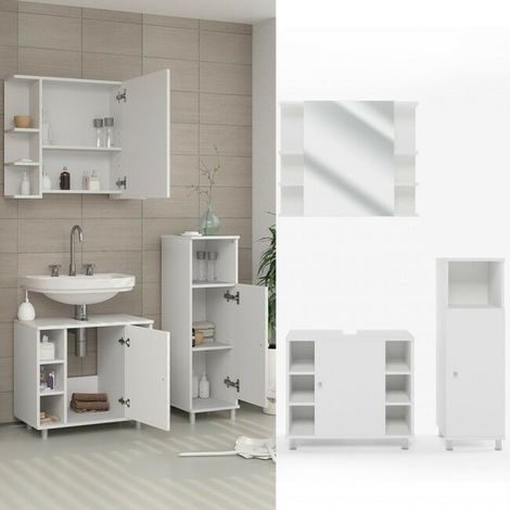 Lavandino Bagno Con Lavatrice Sotto.Set Da Bagno 3 Pezzi Sotto Lavabo Specchio Con Anta In Vetro Colonna Bassa Colore Principale Bianco 4251421901735