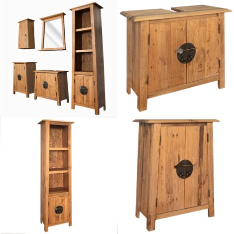 Set da Bagno 5 pz in Legno Massello di Pino - Mobile da bagno - Armadio da bagno