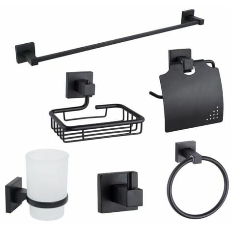 Set da bagno 6 pezzi in acciaio nero e vetro accessori bagno moderno 87261