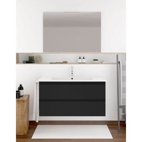 Set da bagno Ibiza 2 cassetti - 8 colori diversi - 15 misure - Include mobili, lavabo e specchio - Grafite 100x40Cm