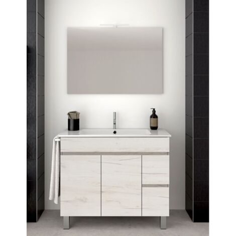 Set da bagno Isquia 2 cassetti e due ante - 7 colori diversi - 15 misure - Include mobile, lavabo e specchio - Bianco Nordico 70x45Cm