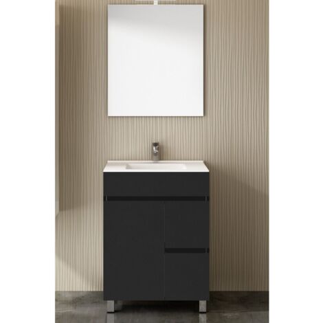 Set da bagno Isquia 2 cassetti e due ante - 7 colori diversi - 15 misure - Include mobile, lavabo e specchio - Grafite 50x40Cm