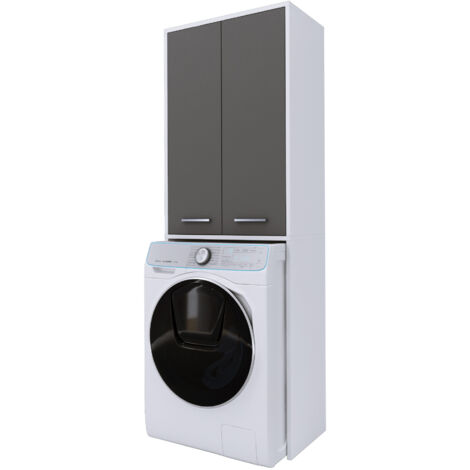 Set da bagno: mobile con cassetti e mobile con ante 57×46×160 cm, colore: bianco, maniglia nera