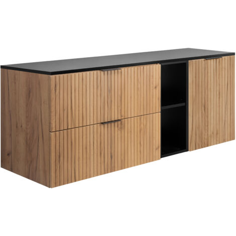 Set da bagno: mobile con cassetti e mobile con ante 57×46×160 cm, colore: nero, maniglia oro