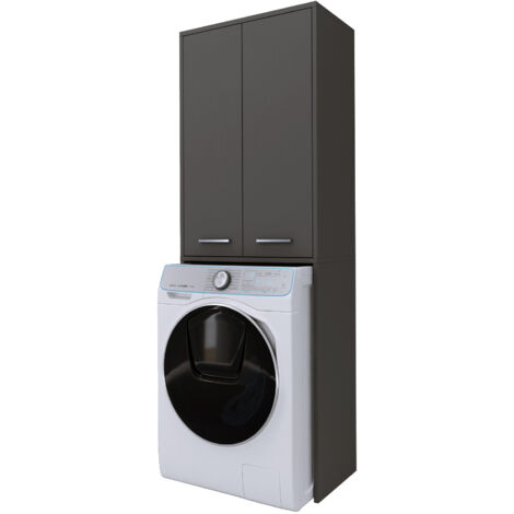 Set da bagno: mobile con cassetti, mobile con ante e ripiano 57×46×140 cm, colore: bianco / rovere Craft, maniglia nera